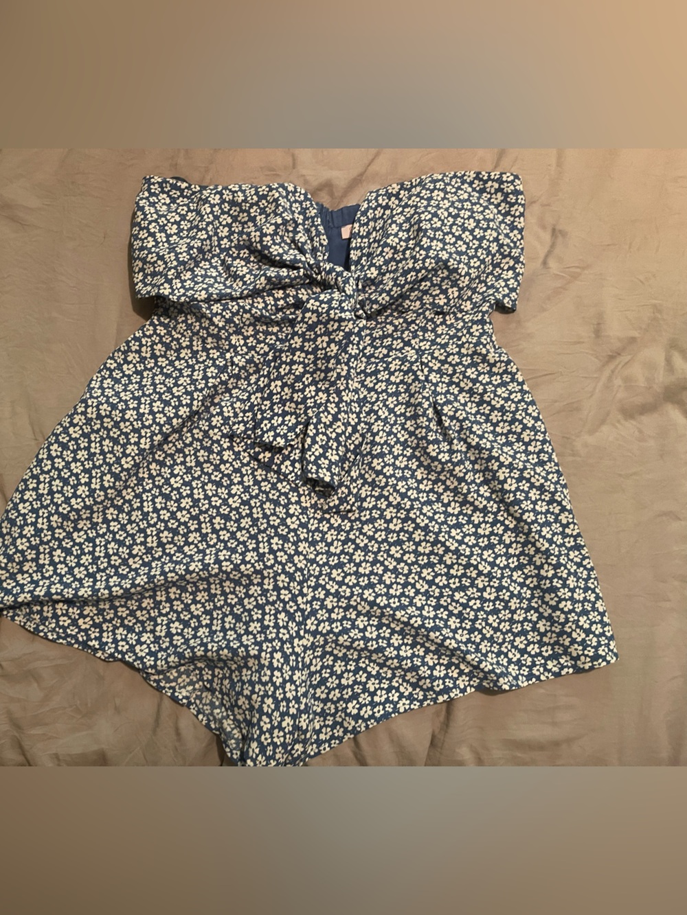 Strapless Boutique Blue Floral Bow Romper - never worn